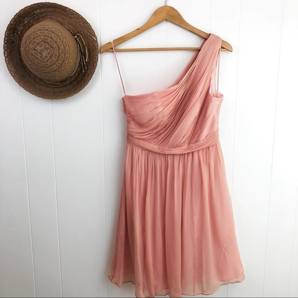 J. Crew Blush Pink Kylie Silk Chiffon One Shoulder Dress Women’s Size 8